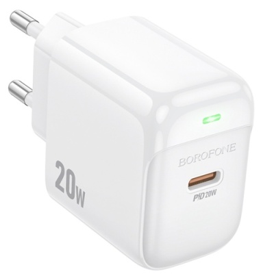 мережевий зарядний пристрій borofone bas43a 1type-c/20w/pd (білий) 