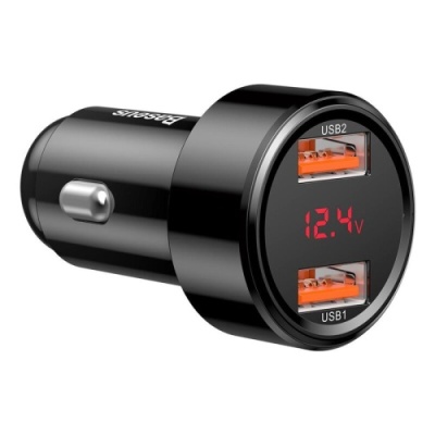 Автомобільний Зарядний Пристрій Baseus with Display (CCMLC20A-01) 2USB/45W/QC3.0 (Black)