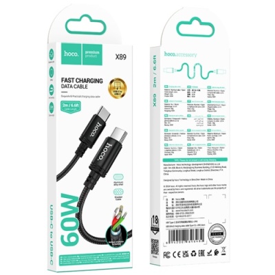кабель hoco x89 wind (pd) type-c - type-c 60w 3a/2m (чорний) 