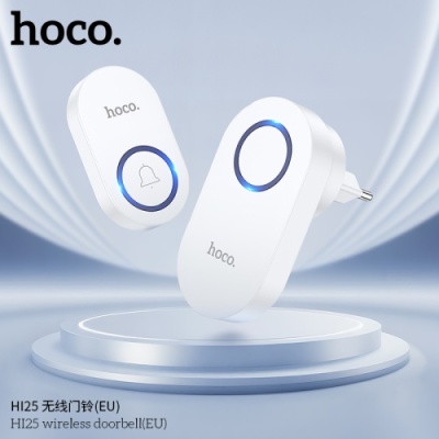 бездротовий дверний дзвінок hoco hi25 (передавач не вимагає батарейки) (білий) 