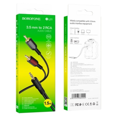 кабель aux borofone bl11 3.5mm to 2*rca 1,5m (чорний) 