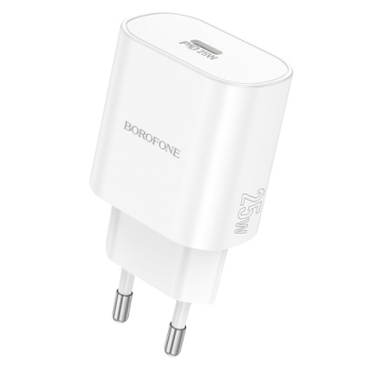 мережевий зарядний пристрій borofone ba82a power 1type-c/25w/pd (білий) 