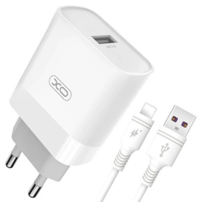 мережевий зарядний пристрій xo l63 1usb/15w/qc3.0 + (usb - lightning) (бiлий) 