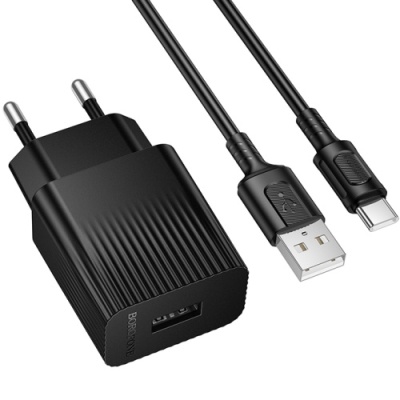 мережевий зарядний пристрій borofone bas71a 1usb/2.1a + (usb - type-c) (чорний) 
