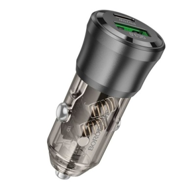 Автомобільний Зарядний Пристрій Borofone BZ25 38W 1USB/18W/QC3.0 + 1Type-C/20W/PD (Прозоро-Чорний)