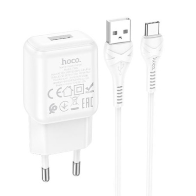 мережевий зарядний пристрій hoco c96a 1usb/2.1a + (usb - type-c) (білий) 