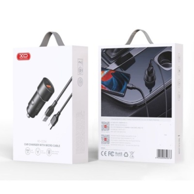 Автомобільний Зарядний Пристрій XO CC54 1USB/18W/QC3.0 + (USB - MicroUSB) (Чорний)