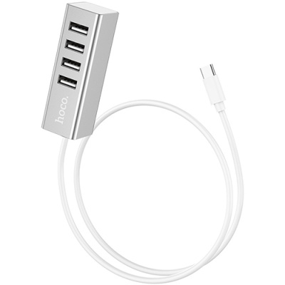 usb hub type-c hoco hb1 4usb (сталевий) 