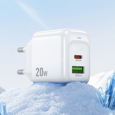 мережевий зарядний пристрій hoco cs54a 1usb/18w/qc3.0 + 1type-c/20w/pd (білий) 