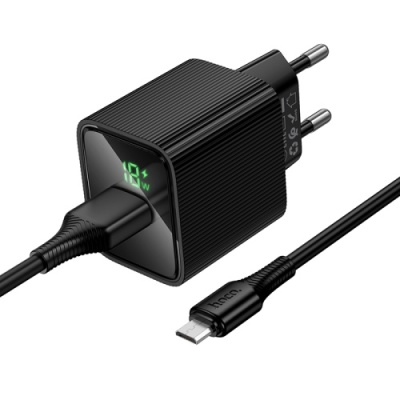 мережевий зарядний пристрій hoco cs81a 1usb/18w/qc3.0 + (usb - microusb) (чорний) 