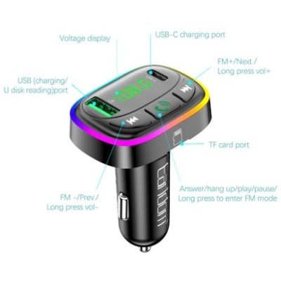 FM Модулятор Earldom ET-M104 1USB/1Type-C/3.1A (Чорний)