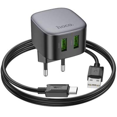 мережевий зарядний пристрій hoco cs34a 2usb/18w/qc3.0 + (usb - type-c) (чорний) 