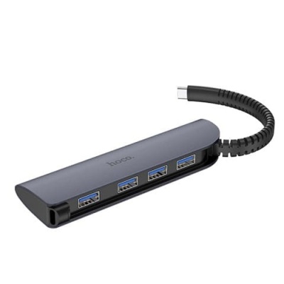 usb hub hoco hb12 type-c to 4 usb (сірий) 