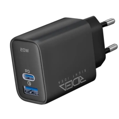 мережевий зарядний пристрій ridea rw-20220 rapid duo 1usb/1usb-c qc/pd 20w (чорний) 