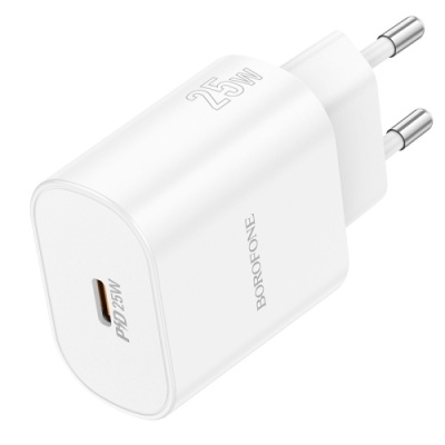 мережевий зарядний пристрій borofone ba82a power 1type-c/25w/pd (білий) 