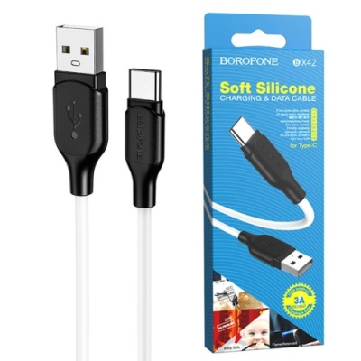 кабель borofone bx42 soft silicone usb - type-c 3a/1m (білий) 