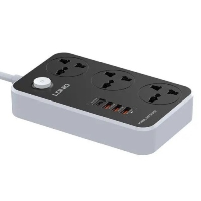 мережевий подовжувач ldnio sc3412 3 ports / pd / 3usb qc 3.0 (чорно-сірий) 