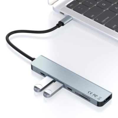 usb hub адаптер xo-hub008 type-c to usb+hdmi+sd+microsd pd 100w 7 in 1 (чорний) 