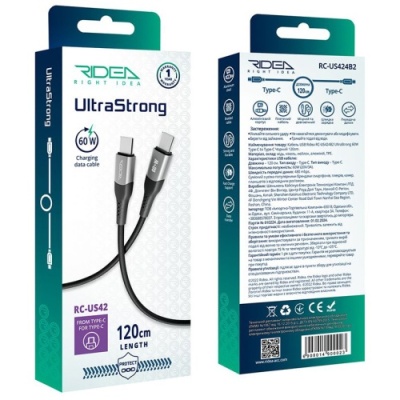 кабель ridea rc-us42 ultrastrong type-c - type-c 60w 1.2m (чорний) 