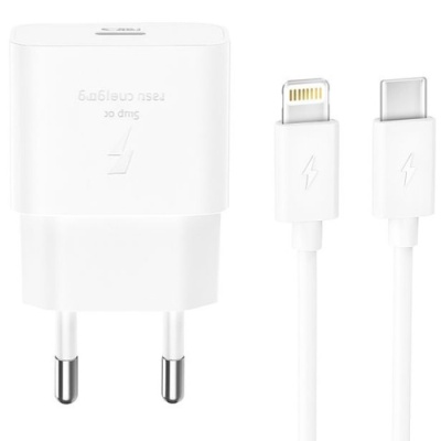 мережевий зарядний пристрій xo l167 1type-c/25w/pd + (type-c - lightning) (бiлий) 