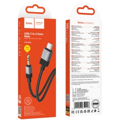 перехідник hoco upa32b type-c - jack 3.5 plug (1m) (чорний) 