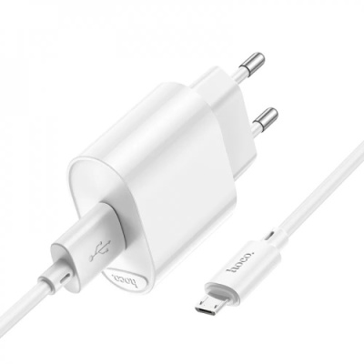 мережевий зарядний пристрій hoco c109a fighter 1usb/18w/qc3.0 + (usb - microusb) (білий) 