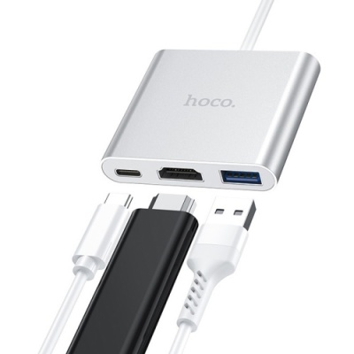 перехідник hoco hb14 type-c to usb3.0+hdmi+pd (сталевий) 