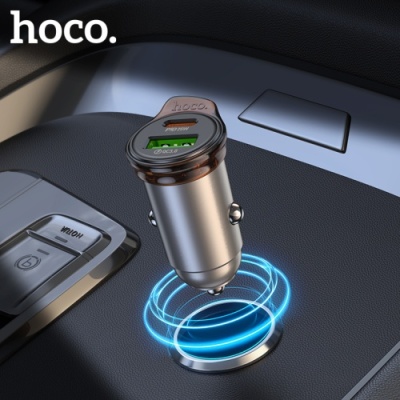 Автомобільний Зарядний Пристрій Hoco NZ16A PD25W+QC3.0 (1USB/1Type-C) (сірий)