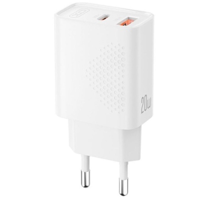 мережевий зарядний пристрій xo l161 1usb/18w/qc3.0 + 1type-c/20w/pd (бiлий) 