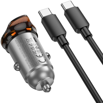 Автомобільний Зарядний Пристрій Hoco NZ16B PD45W (2Type-C) + (Type-C - Type-C) (сірий)