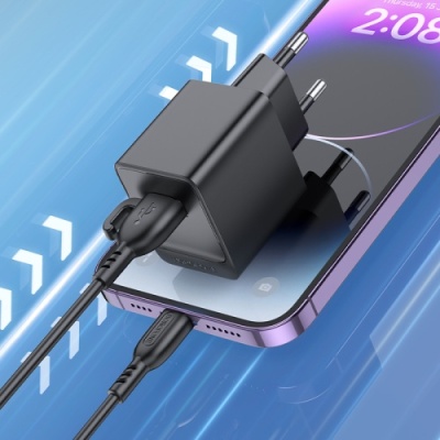 мережевий зарядний пристрій borofone bas11a 1usb/10.5w + (usb - lightning) (чорний) 