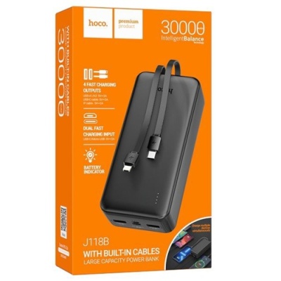 додаткова батарея power bank hoco j118b speed energy with cable 30000 mah (чорний) 