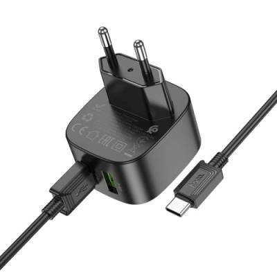 мережевий зарядний пристрій hoco cs34a 2usb/18w/qc3.0 + (usb - type-c) (чорний) 