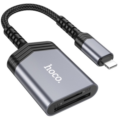 картрідер hoco ua25 2-in-1 card reader lightning (сiрий) 