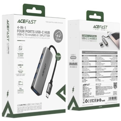 usb hub acefast j15 4in1 type-c (сірий) 