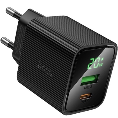 мережевий зарядний пристрій hoco cs83a 1usb/18w/qc3.0 + 1type-c/20w/pd (чорний) 