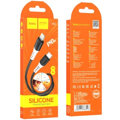 кабель hoco x82 silicone type-c - lightning 20w 3a/1m (чорний) 