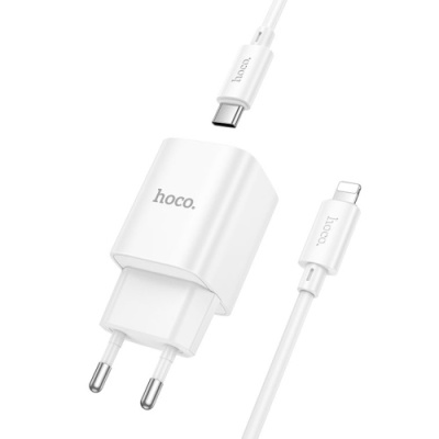 мережевий зарядний пристрій hoco c149a 1usb/18w/qc3.0 + 1type-c/30w/pd + (type-c - lightning) (бiлий) 