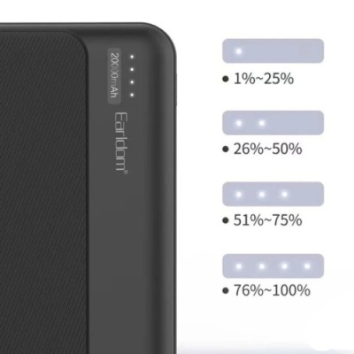 додаткова батарея power bank earldom et-pb53 20000mah 2usb/micro usb/type-c (чорний) 