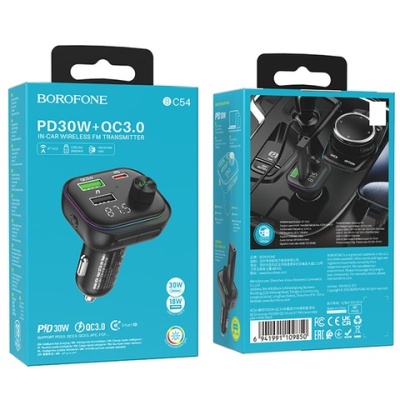 FM Модулятор Borofone BC54 PD20W+QC3.0 (Чорний)
