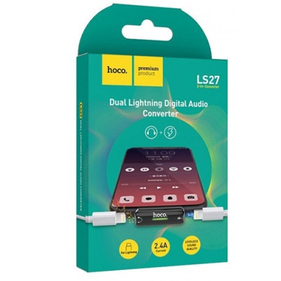 перехідник hoco ls27 apple lightning - (lightning audio+lightning charge) (сірий) 