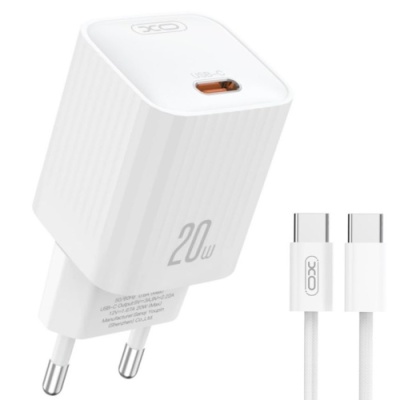мережевий зарядний пристрій xo l146 1type-c/20w/pd + (type-c - type-c) (бiлий) 