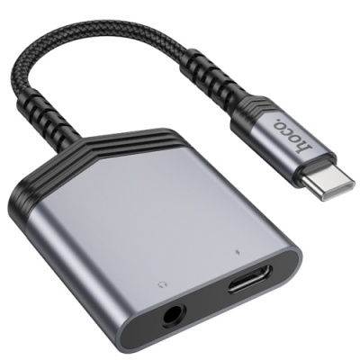 перехідник hoco ls39 type-c - type-c power + jack 3.5 (чорний) 
