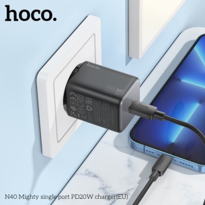 мережевий зарядний пристрій hoco n40 mighty 1type-c/20w/pd (чорний) 