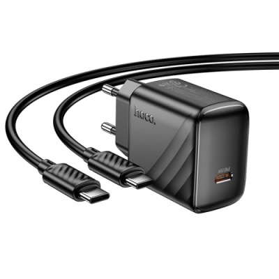 мережевий зарядний пристрій hoco cs24a 1type-c/25w/pd + (type-c - type-c) (чорний) 
