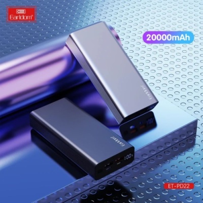 додаткова батарея power bank earldom et-pd22 20000 mah metall alloy pd20w+qc3.0 22.5w (чорний) 