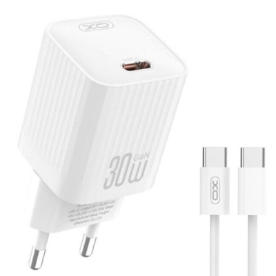 мережевий зарядний пристрій xo l148 1type-c/30w/pd + (type-c - type-c) (бiлий) 