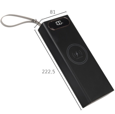 корпус multi-powerbank l20, під елементи 18650 до 20 шт, 22.5+15w, з бездротовою зарядкою та ліхтарем, чорний 