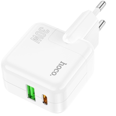 мережевий зарядний пристрій hoco c111a pd30w+ qc3.0 (1usb/1type-c) (білий) 