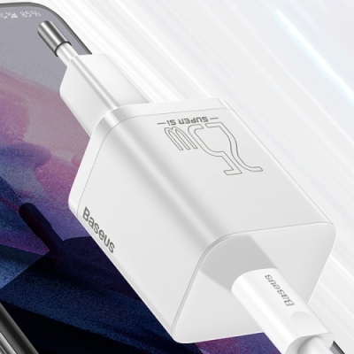 мережевий зарядний пристрій baseus super si (tzccsup-l02) 1type-c/25w/pd + (type-c - type-c) 1m (білий) 